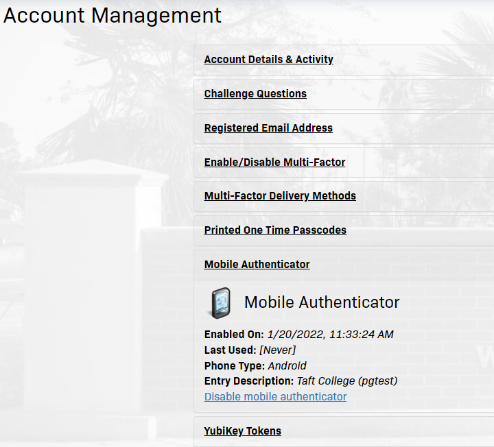 You can check the status of your mobile authentication in the Mobile Authenticator section in MyTC